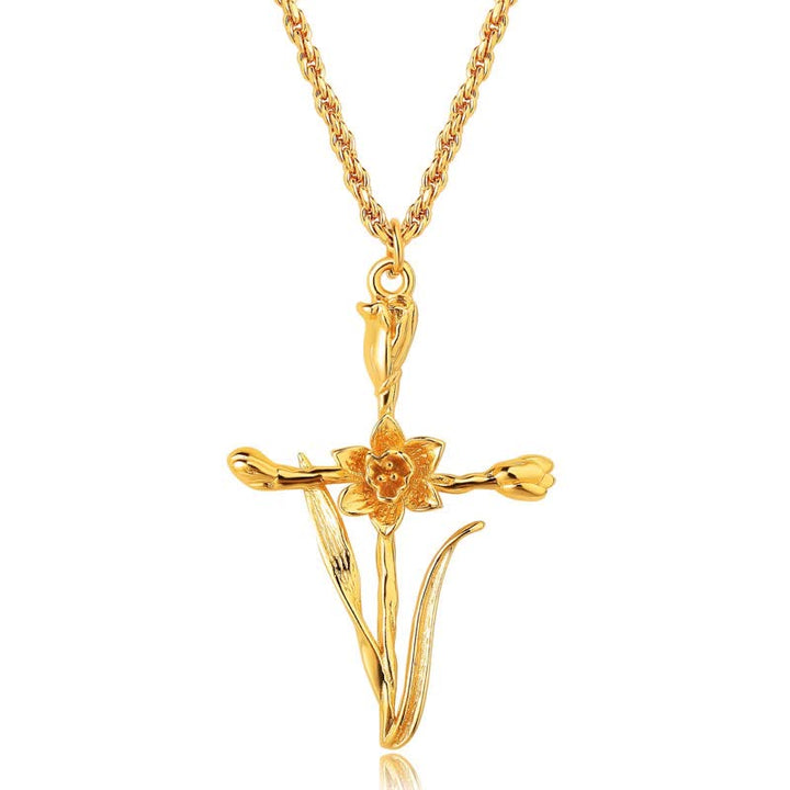 Olivenorma Collana con fiore di nascita placcato in oro 18k