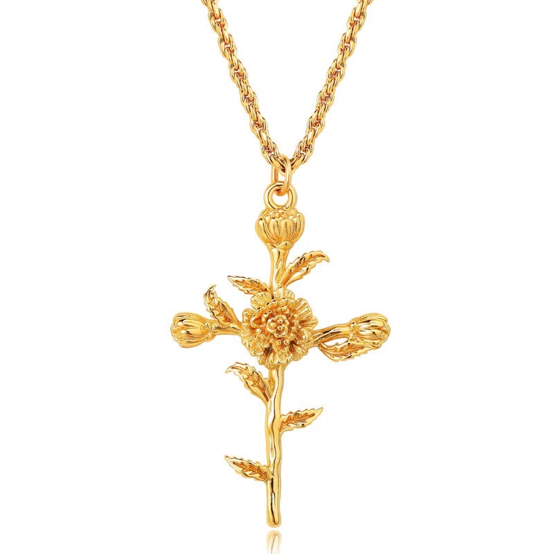 Olivenorma Collana con fiore di nascita placcato in oro 18k
