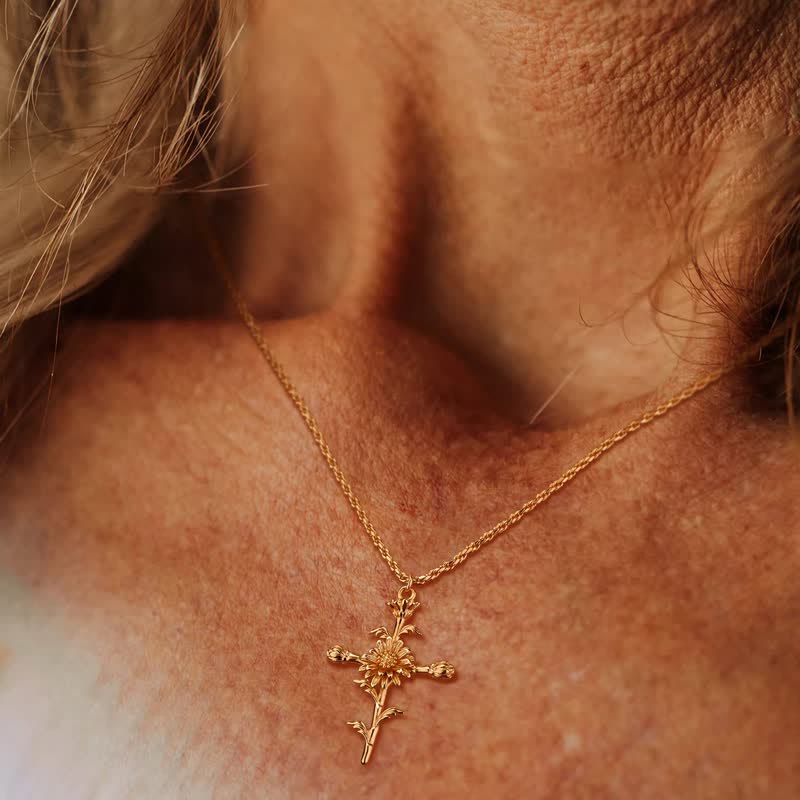 Olivenorma Collana con fiore di nascita placcato in oro 18k
