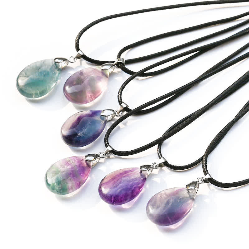 Collana con ciondolo a goccia d'acqua in fluorite naturale Olivenorma