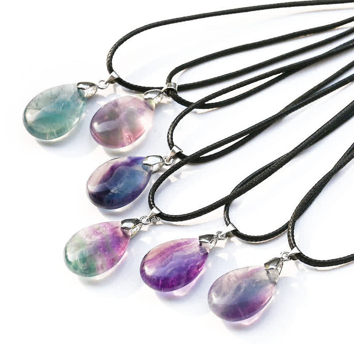 Collana con ciondolo a goccia d'acqua in fluorite naturale Olivenorma