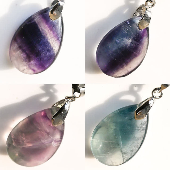 Collana con ciondolo a goccia d'acqua in fluorite naturale Olivenorma