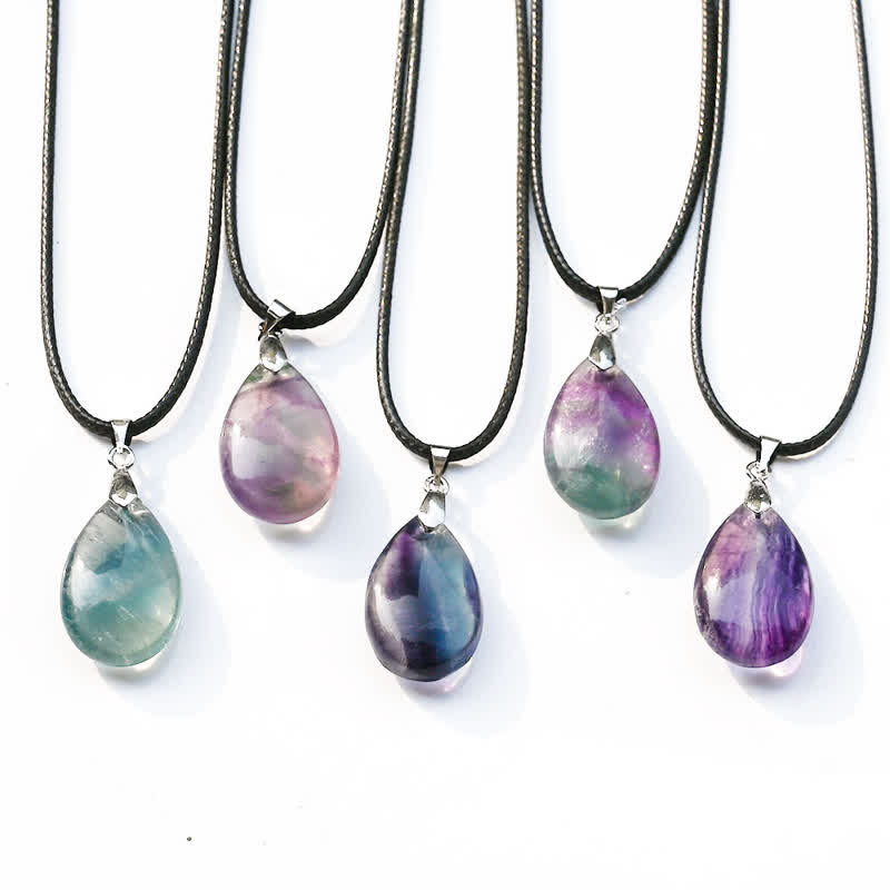 Collana con ciondolo a goccia d'acqua in fluorite naturale Olivenorma