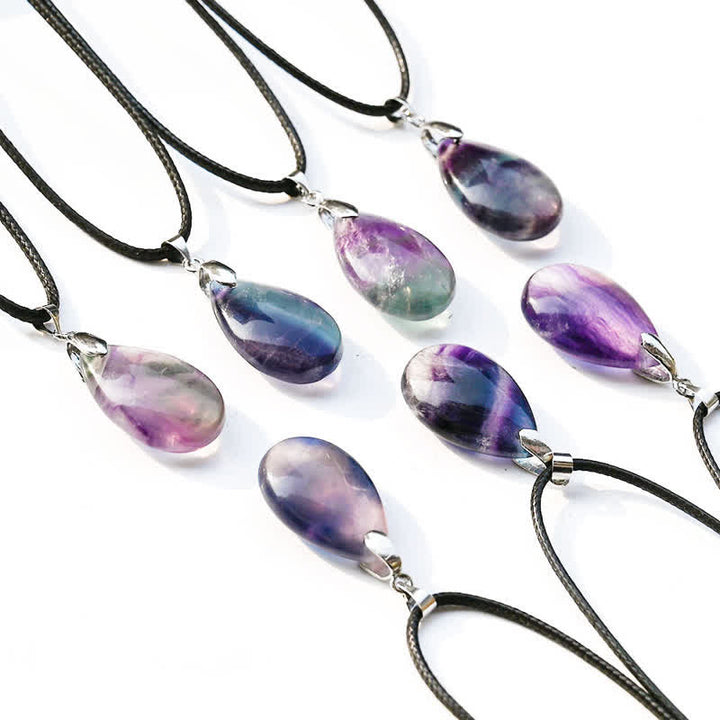 Collana con ciondolo a goccia d'acqua in fluorite naturale Olivenorma