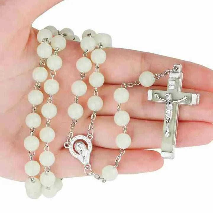 Collana rosario con croce di perline luminose Olivenorma da 8 mm
