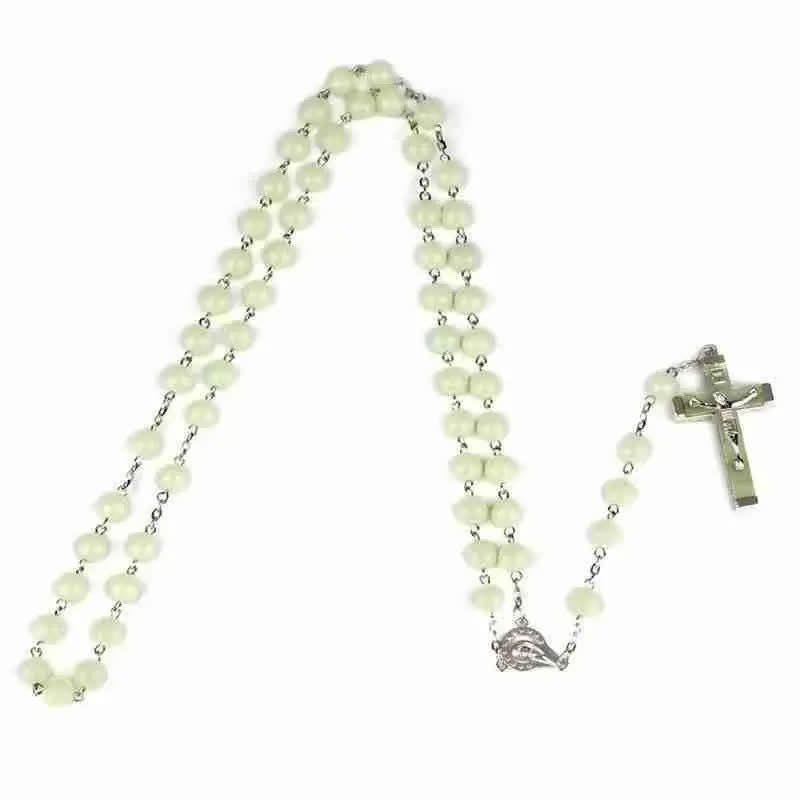 Collana rosario con croce di perline luminose Olivenorma da 8 mm