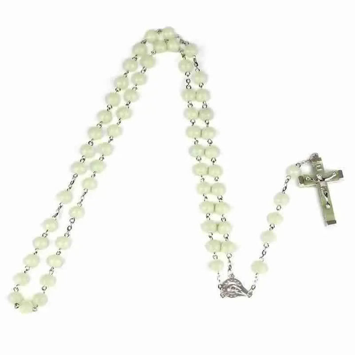 Collana rosario con croce di perline luminose Olivenorma da 8 mm