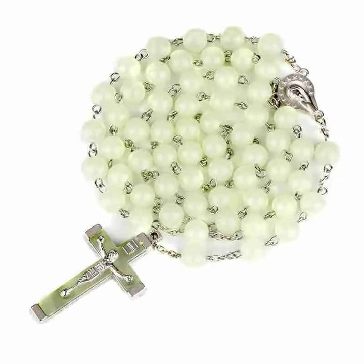 Collana rosario con croce di perline luminose Olivenorma da 8 mm
