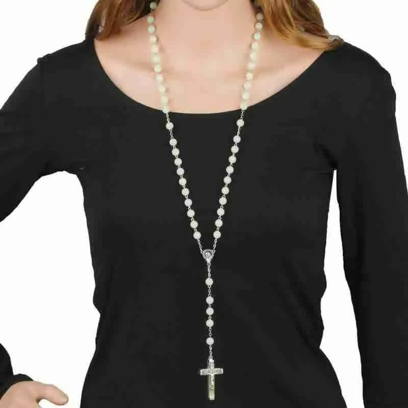 Collana rosario con croce di perline luminose Olivenorma da 8 mm