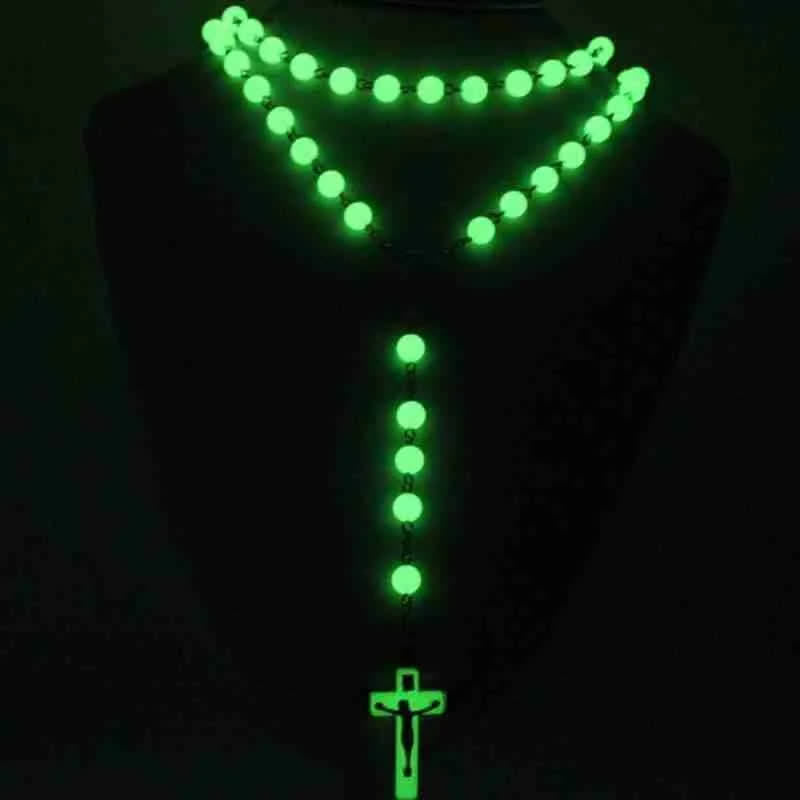 Collana rosario con croce di perline luminose Olivenorma da 8 mm