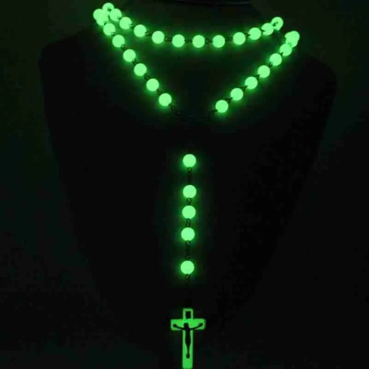 Collana rosario con croce di perline luminose Olivenorma da 8 mm