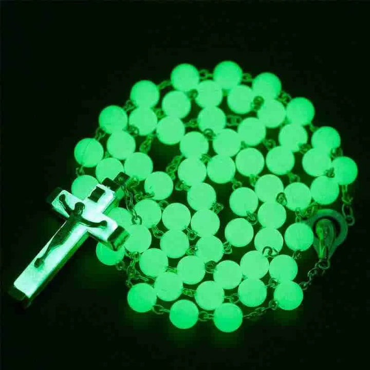 Collana rosario con croce di perline luminose Olivenorma da 8 mm