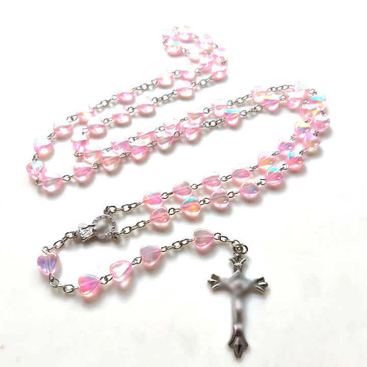 Collana rosario con perline a forma di cuore in acrilico rosa Olivenorma
