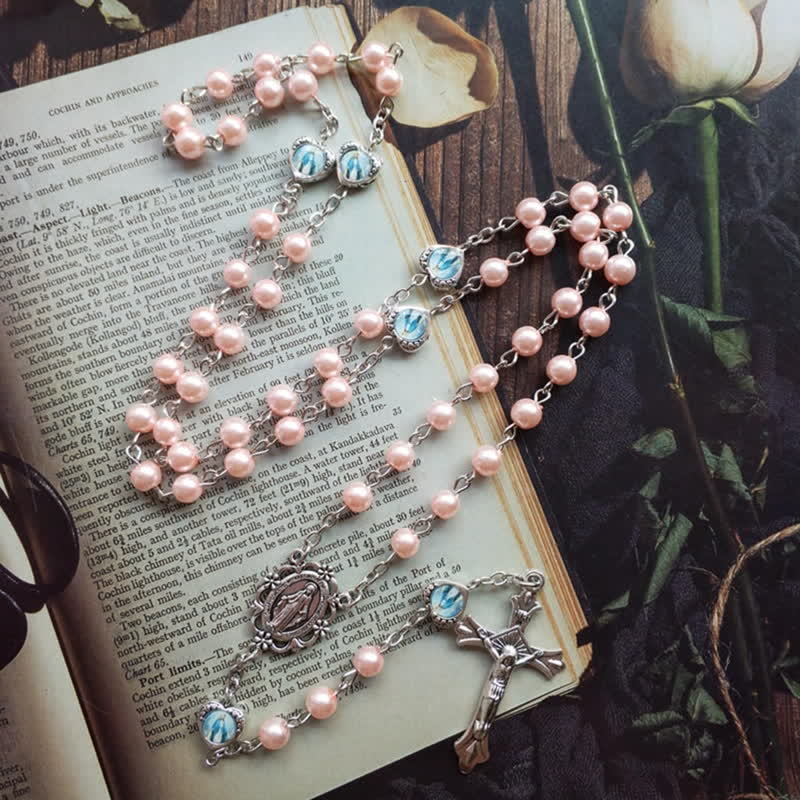 Olivenorma Crocifisso Croce Lunga Catena Perline Collana Rosario