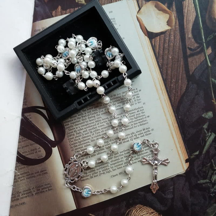 Olivenorma Crocifisso Croce Lunga Catena Perline Collana Rosario