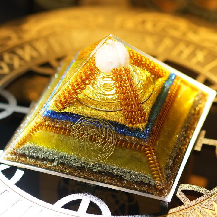 Olivenorma "Chiave della ricchezza" Piramide di orgone di citrino e cristallo trasparente