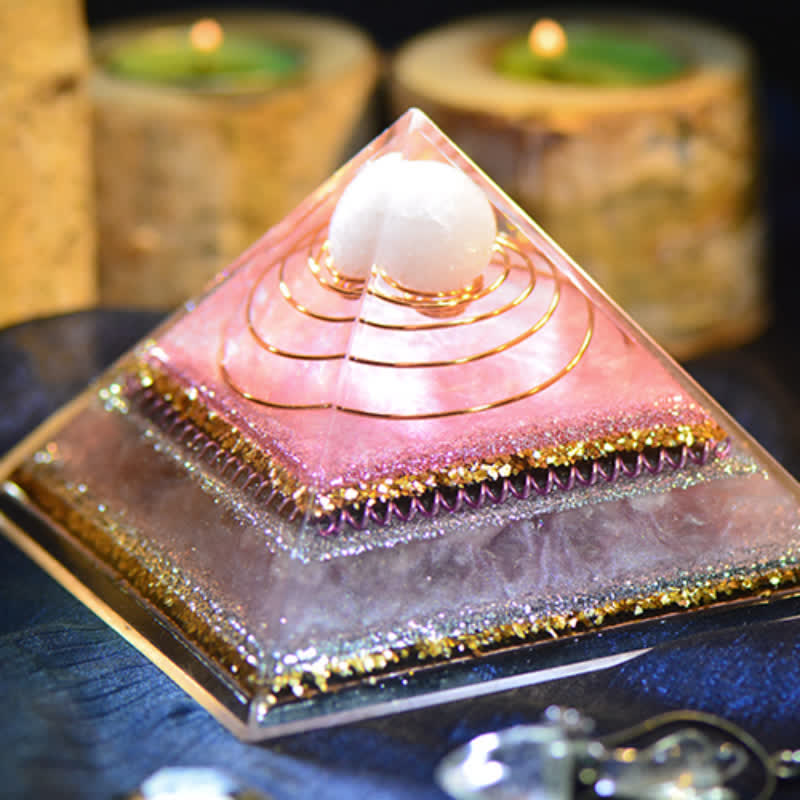 Olivenorma "Aumenta l'attrattiva" Piramide di Orgone al Quarzo Rosa