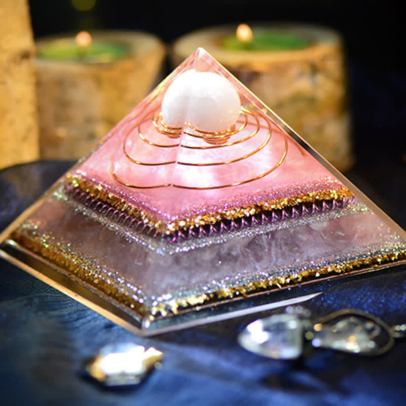 Olivenorma "Aumenta l'attrattiva" Piramide di Orgone al Quarzo Rosa