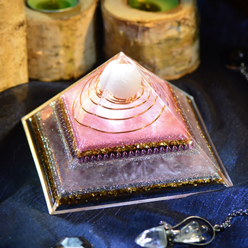 Olivenorma "Aumenta l'attrattiva" Piramide di Orgone al Quarzo Rosa