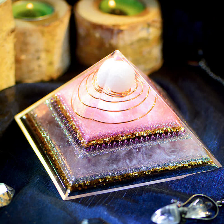 Olivenorma "Aumenta l'attrattiva" Piramide di Orgone al Quarzo Rosa