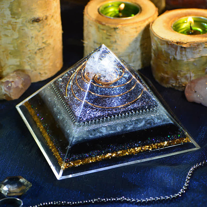Olivenorma Piramide di Orgone in Ossidiana di Cristallo Trasparente ad Alta Frequenza