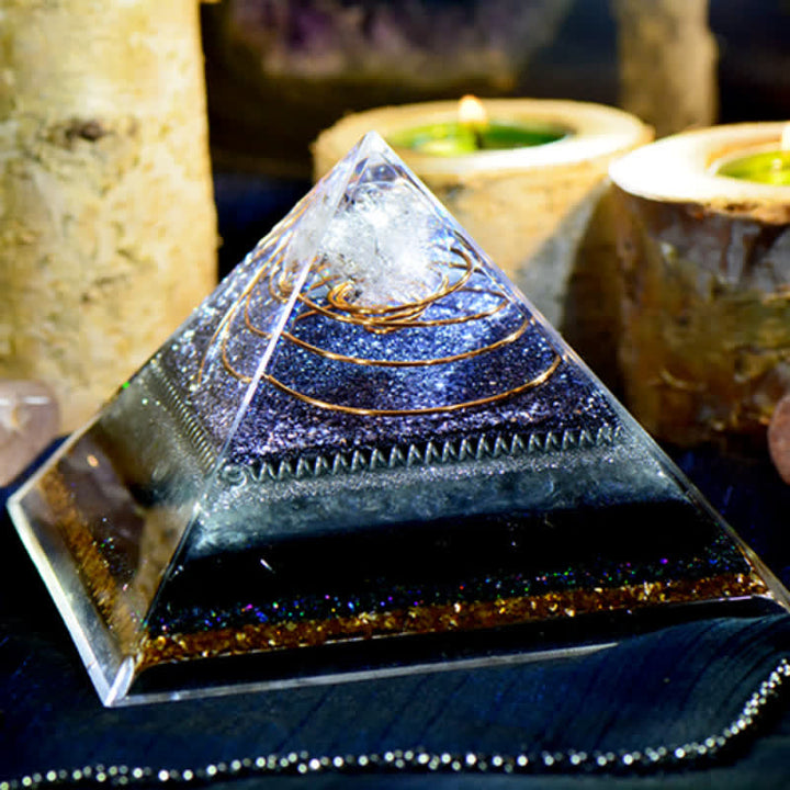Olivenorma Piramide di Orgone in Ossidiana di Cristallo Trasparente ad Alta Frequenza
