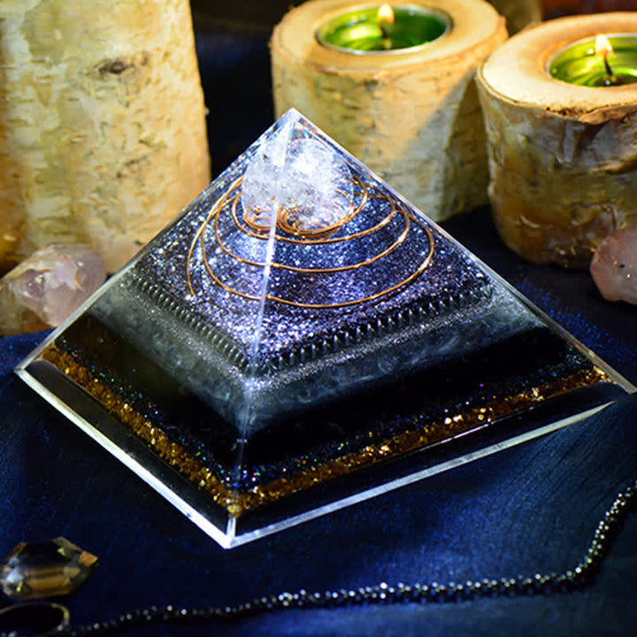 Olivenorma Piramide di Orgone in Ossidiana di Cristallo Trasparente ad Alta Frequenza