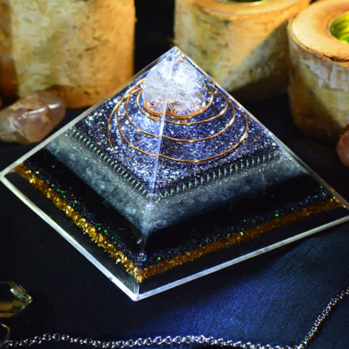 Olivenorma Piramide di Orgone in Ossidiana di Cristallo Trasparente ad Alta Frequenza