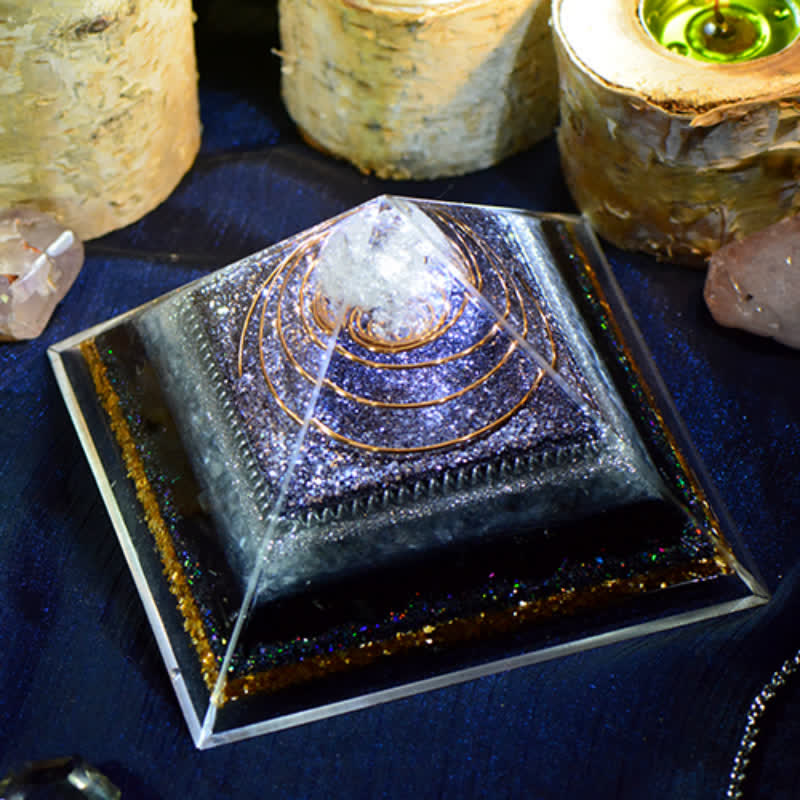 Olivenorma Piramide di Orgone in Ossidiana di Cristallo Trasparente ad Alta Frequenza