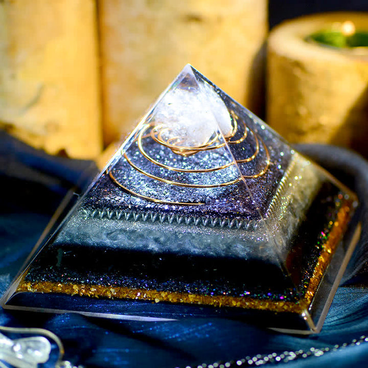 Olivenorma Piramide di Orgone in Ossidiana di Cristallo Trasparente ad Alta Frequenza