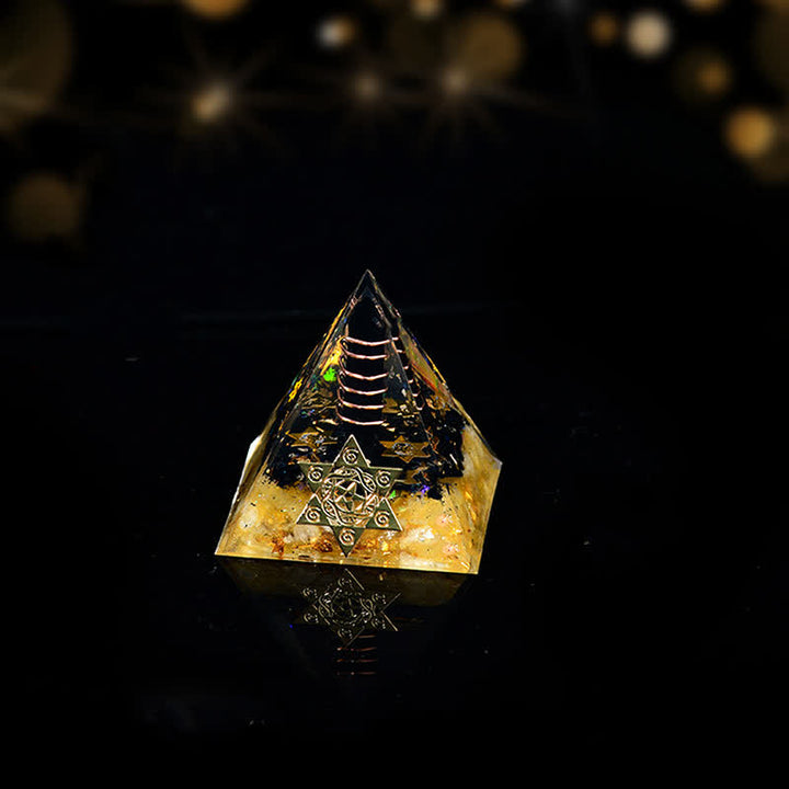 Olivenorma Ossidiana Citrino Cubo di Metatron Piramide Orgonica