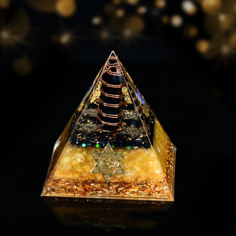 Olivenorma Ossidiana Citrino Cubo di Metatron Piramide Orgonica