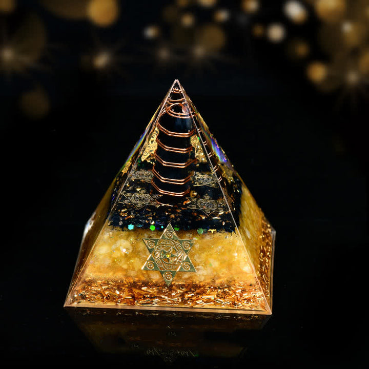 Olivenorma Ossidiana Citrino Cubo di Metatron Piramide Orgonica