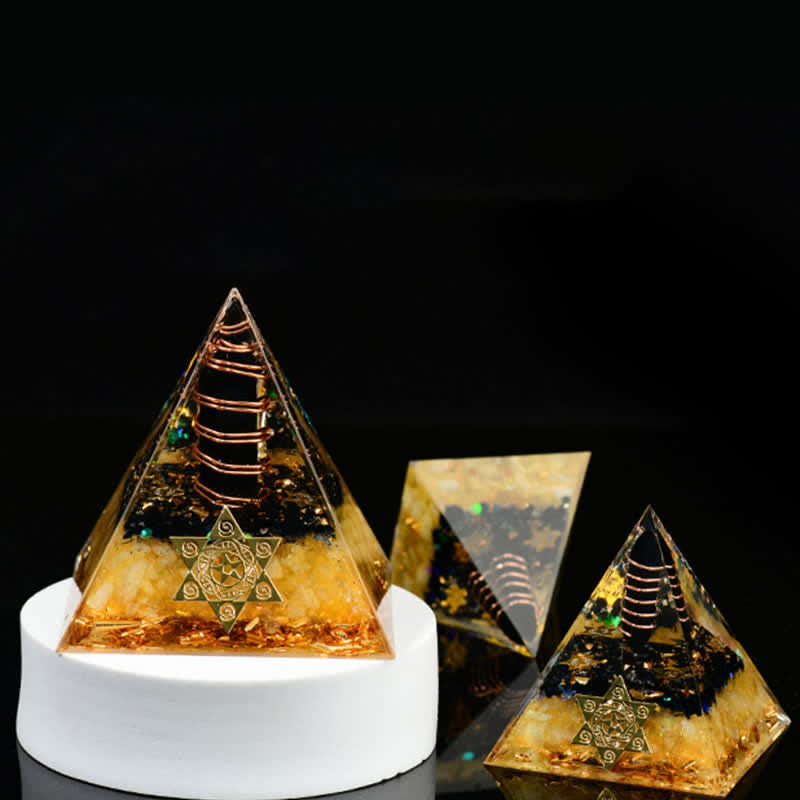 Olivenorma Ossidiana Citrino Cubo di Metatron Piramide Orgonica
