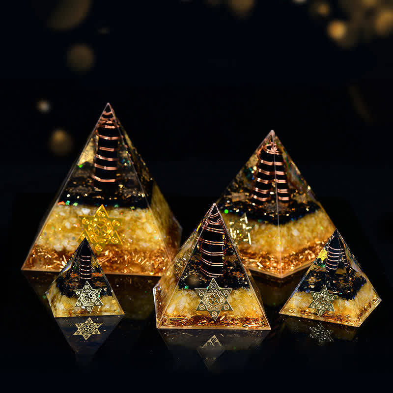 Olivenorma Ossidiana Citrino Cubo di Metatron Piramide Orgonica