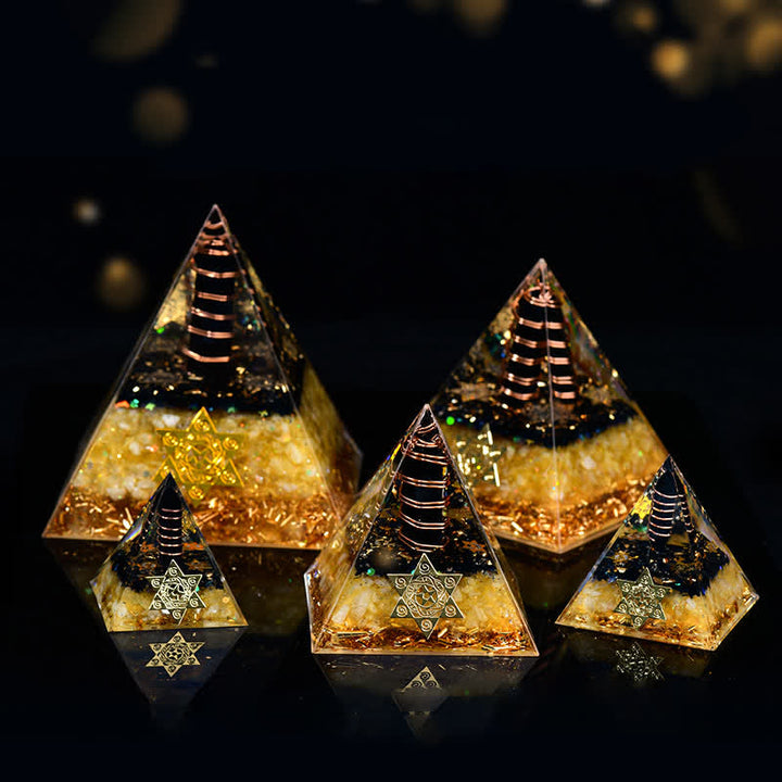 Olivenorma Ossidiana Citrino Cubo di Metatron Piramide Orgonica