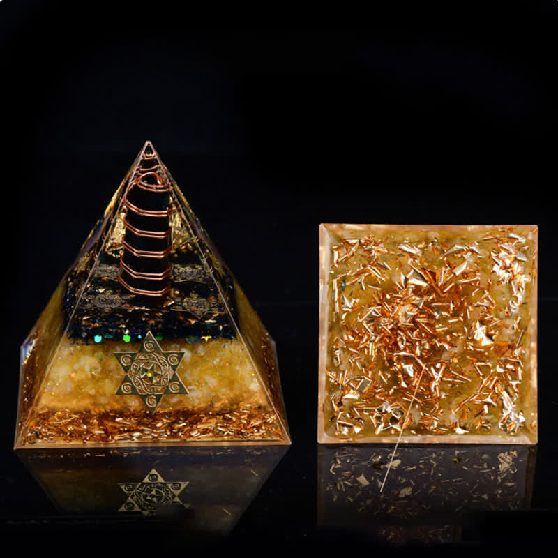 Olivenorma Ossidiana Citrino Cubo di Metatron Piramide Orgonica