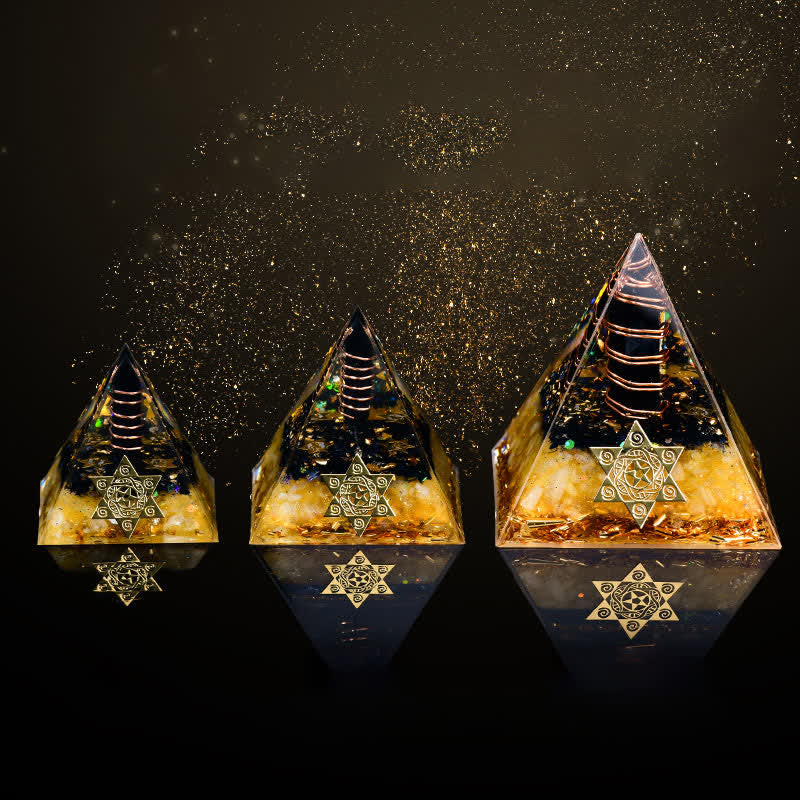 Olivenorma Ossidiana Citrino Cubo di Metatron Piramide Orgonica