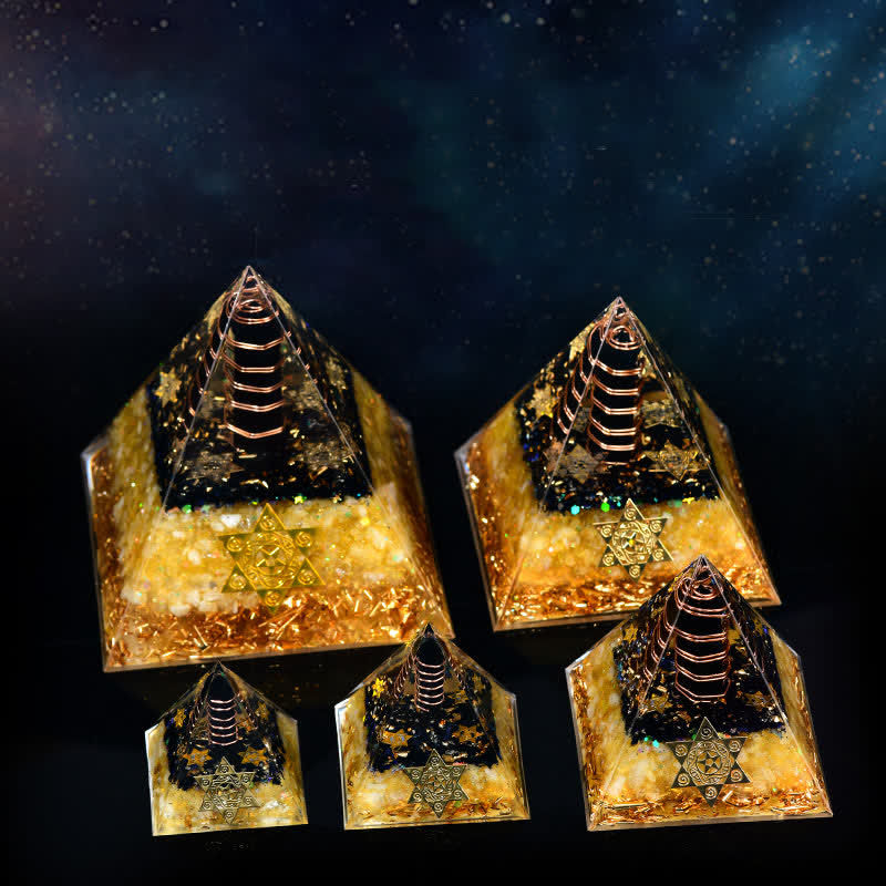 Olivenorma Ossidiana Citrino Cubo di Metatron Piramide Orgonica