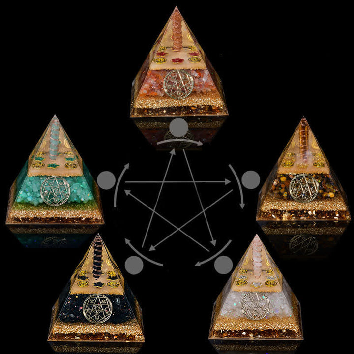 Olivenorma Cinque Elementi Metallo Legno Acqua Fuoco Terra Orgone Piramide
