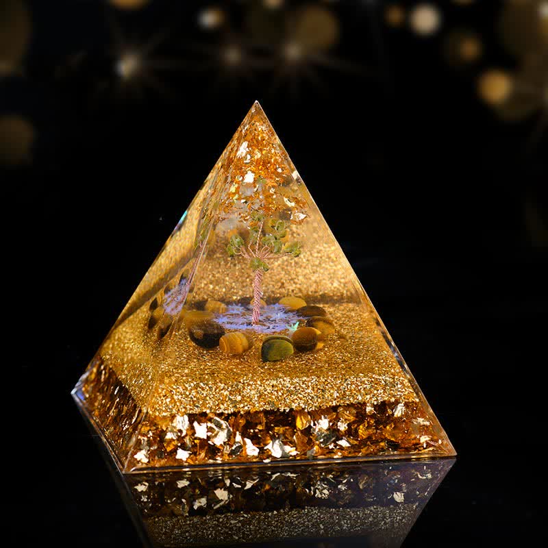 Olivenorma Peridot Occhio di Tigre Albero della Vita Piramide Orgonica