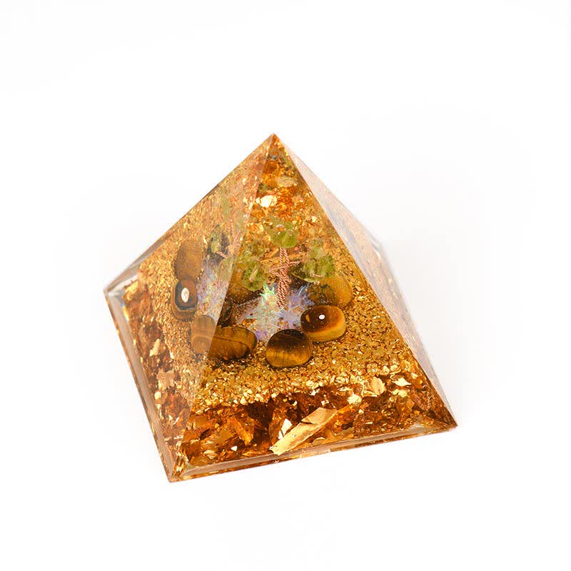 Olivenorma Peridot Occhio di Tigre Albero della Vita Piramide Orgonica