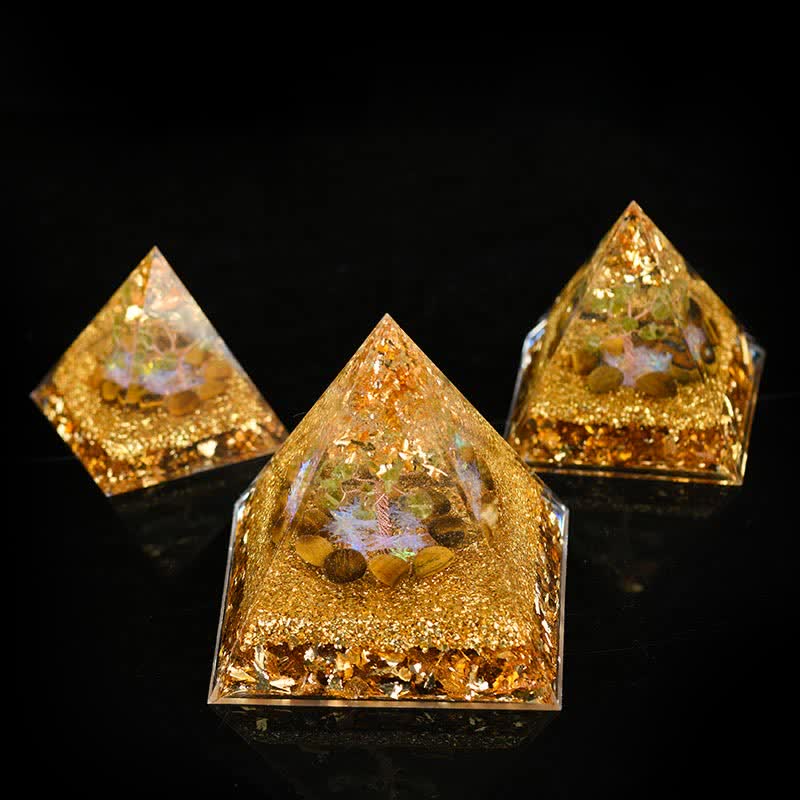 Olivenorma Peridot Occhio di Tigre Albero della Vita Piramide Orgonica