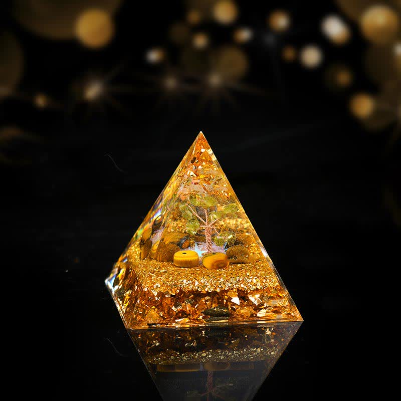 Olivenorma Peridot Occhio di Tigre Albero della Vita Piramide Orgonica