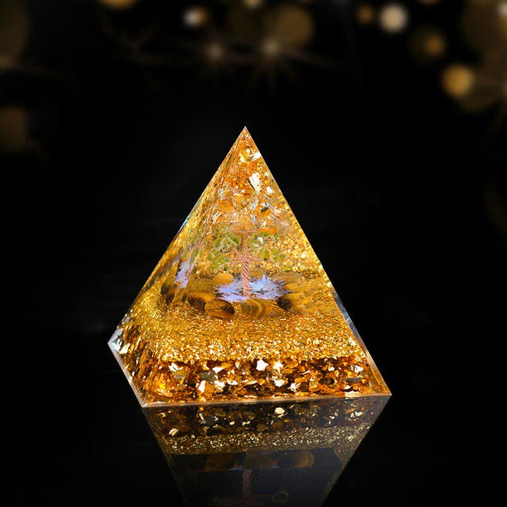 Olivenorma Peridot Occhio di Tigre Albero della Vita Piramide Orgonica