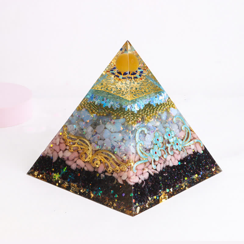Olivenorma 15cm Piramide di Orgone di Cristallo Naturale