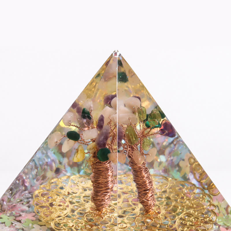 Olivenorma 15cm Piramide di Orgone di Cristallo Naturale