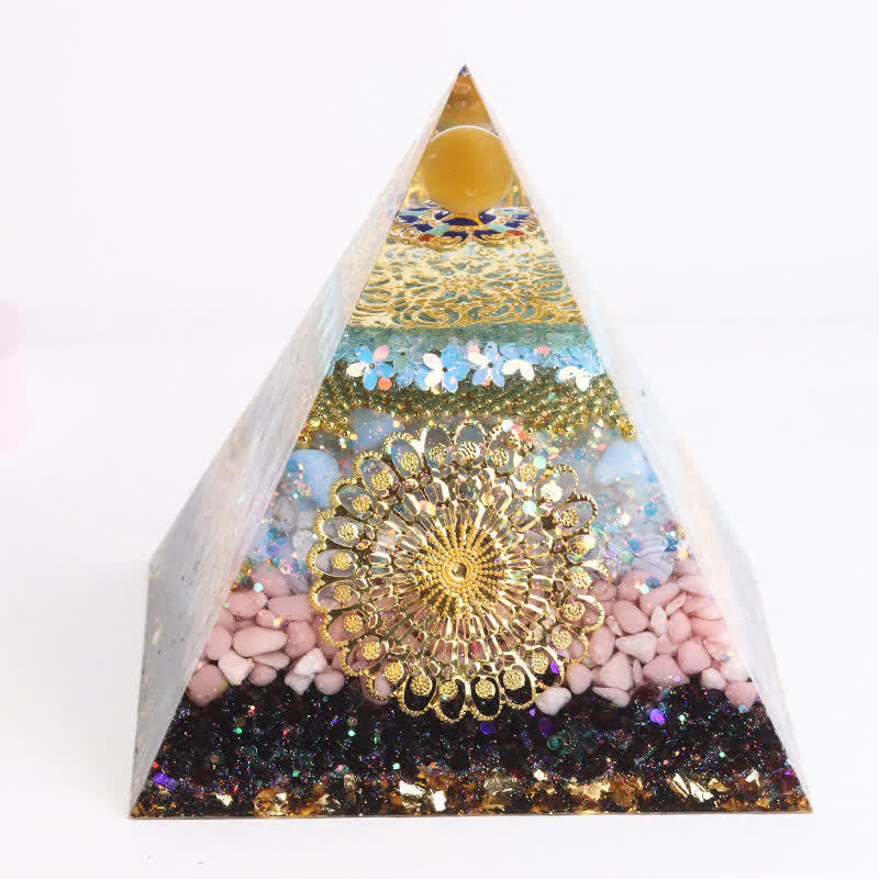 Olivenorma 15cm Piramide di Orgone di Cristallo Naturale