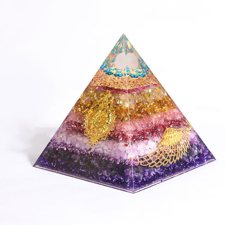 Olivenorma Piramide di Orgone in Cristallo Naturale da 15 cm fatta a mano