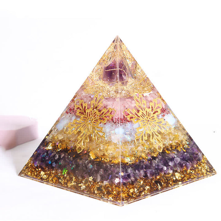 Olivenorma Piramide di Orgone in Cristallo Naturale da 15 cm fatta a mano